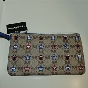 Karl Lagerfeld Beige Clutch with Red and Blue Star Pattern